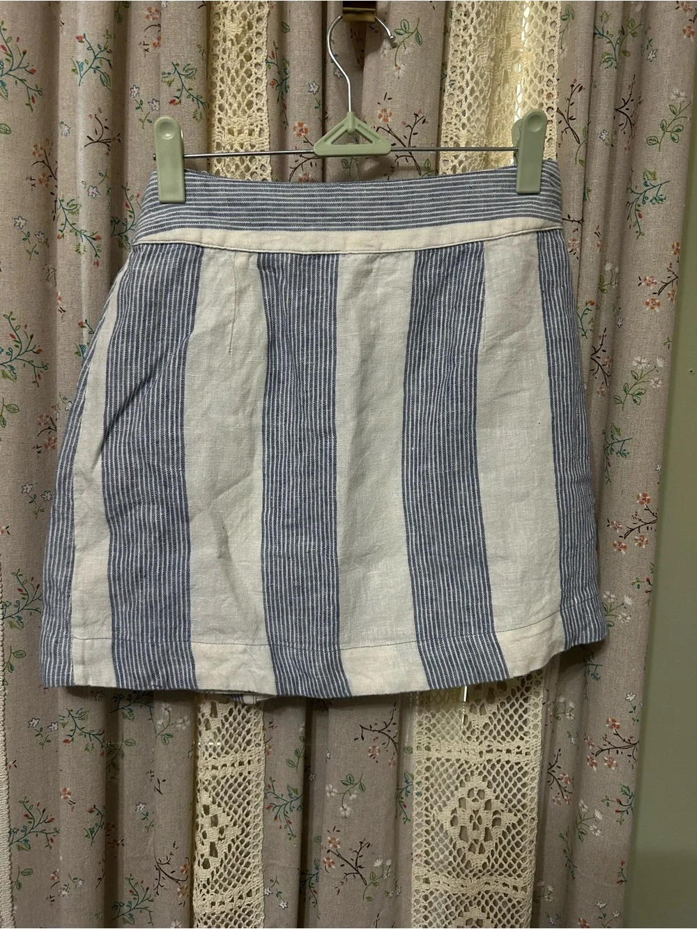 Free People Uptown Days Linen Wrap Mini Skirt Blue Stripe Size 2 - Picture 5 of 5
